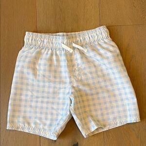 Blue and white gingham boy’s swim trunks, size 5T